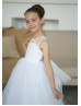 White Lace Tulle Flower Girl Dress With Big Bow